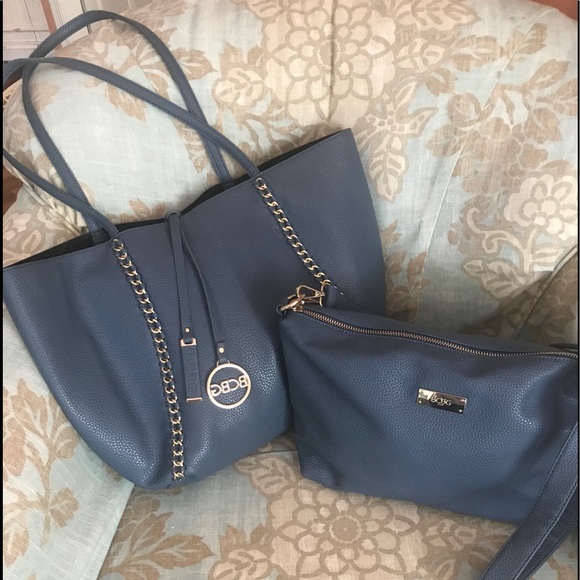 BCBG Handbags - BCBG Dusty Blue chain tote with cross shoulder bag